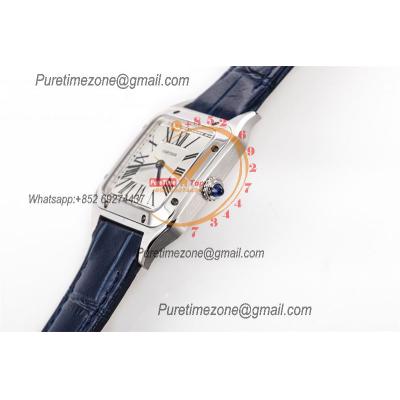 Santos Dumont WSSA0023 27.5mm Japan Quartz Womens Watch Best Edition AF Steel Case Silver Dial Blue Leather