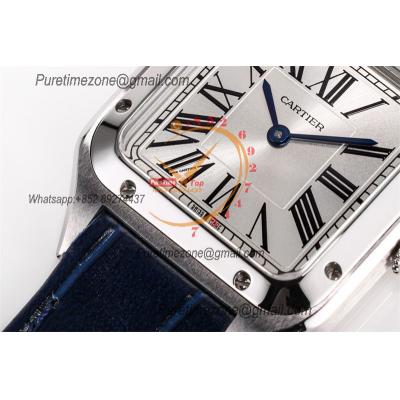 Santos Dumont WSSA0023 27.5mm Japan Quartz Womens Watch Best Edition AF Steel Case Silver Dial Blue Leather