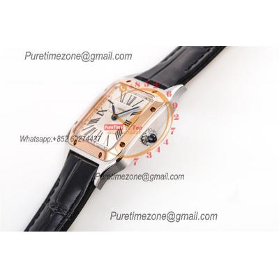 Santos Dumont W2SA0012 27.5mm Japan Quartz Womens Watch Best Edition AF Two Tone RG Silver Dial Black Leather