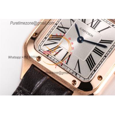 Santos Dumont WGSA0021 27.5mm Japan Quartz Womens Watch Best Edition AF Rose Gold Silver Dial Black Leather