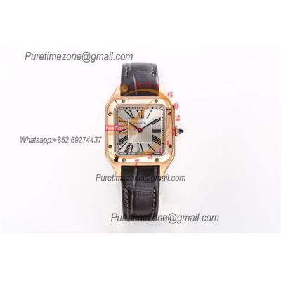 Santos Dumont WGSA0021 27.5mm Japan Quartz Womens Watch Best Edition AF Rose Gold Silver Dial Black Leather