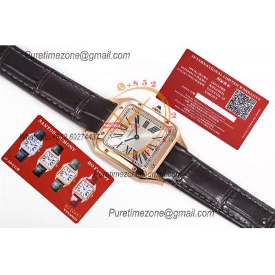 Santos Dumont WGSA0021 27.5mm Japan Quartz Womens Watch Best Edition AF Rose Gold Silver Dial Black Leather