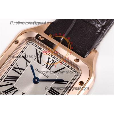 Santos Dumont WGSA0021 27.5mm Japan Quartz Womens Watch Best Edition AF Rose Gold Silver Dial Black Leather