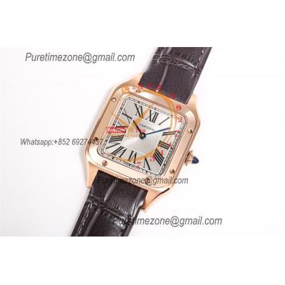 Santos Dumont WGSA0021 27.5mm Japan Quartz Womens Watch Best Edition AF Rose Gold Silver Dial Black Leather