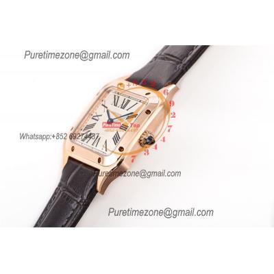 Santos Dumont WGSA0021 27.5mm Japan Quartz Womens Watch Best Edition AF Rose Gold Silver Dial Black Leather