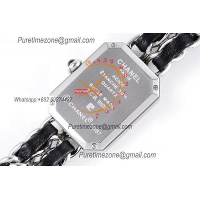 Premiere H0451 Swiss Quartz Womens Watch Best Edition BVF Steel Case Black Dial Interwoven Leahter Strap Ladies