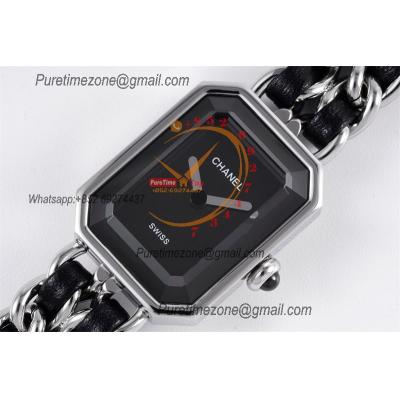 Premiere H0451 Swiss Quartz Womens Watch Best Edition BVF Steel Case Black Dial Interwoven Leahter Strap Ladies