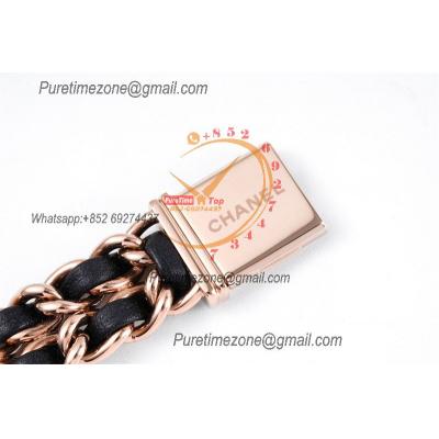 Premiere H0451 Swiss Quartz Womens Watch Best Edition BVF Rose Gold Black Dial Interwoven Leahter Strap Ladies