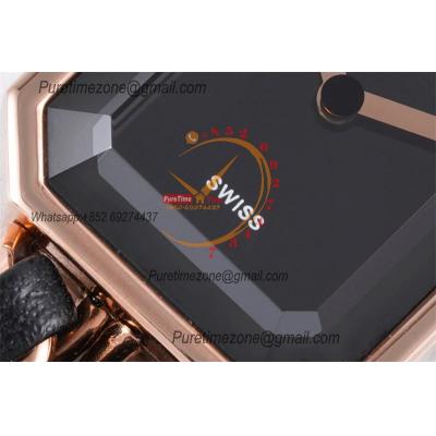 Premiere H0451 Swiss Quartz Womens Watch Best Edition BVF Rose Gold Black Dial Interwoven Leahter Strap Ladies