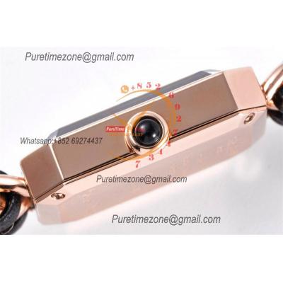 Premiere H0451 Swiss Quartz Womens Watch Best Edition BVF Rose Gold Black Dial Interwoven Leahter Strap Ladies