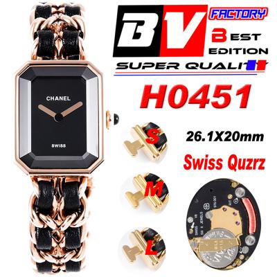 Premiere H0451 Swiss Quartz Womens Watch Best Edition BVF Rose Gold Black Dial Interwoven Leahter Strap Ladies