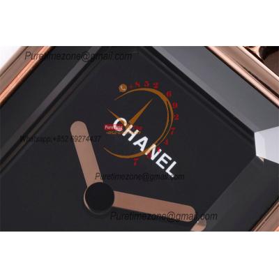 Premiere H0451 Swiss Quartz Womens Watch Best Edition BVF Rose Gold Black Dial Interwoven Leahter Strap Ladies