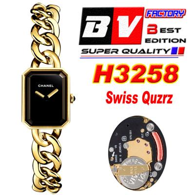 Premiere H3256 Swiss Quartz Womens Watch Best Edition BVF Yellow Gold Black Dial SS Bracelet Ladies