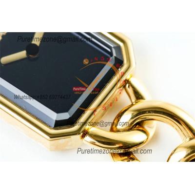 Premiere H3256 Swiss Quartz Womens Watch Best Edition BVF Yellow Gold Black Dial SS Bracelet Ladies