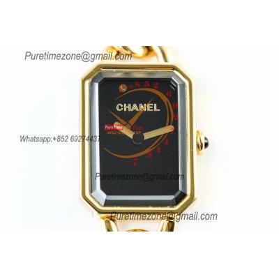 Premiere H3256 Swiss Quartz Womens Watch Best Edition BVF Yellow Gold Black Dial SS Bracelet Ladies