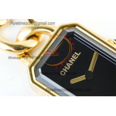 Premiere H3256 Swiss Quartz Womens Watch Best Edition BVF Yellow Gold Black Dial SS Bracelet Ladies