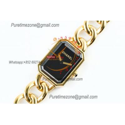 Premiere H3256 Swiss Quartz Womens Watch Best Edition BVF Yellow Gold Black Dial SS Bracelet Ladies