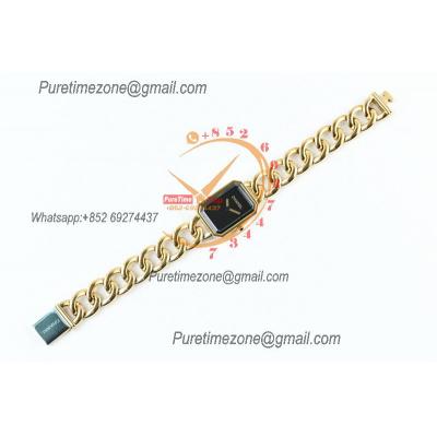 Premiere H3256 Swiss Quartz Womens Watch Best Edition BVF Yellow Gold Black Dial SS Bracelet Ladies