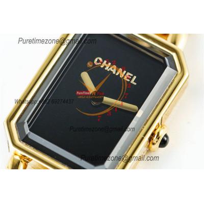 Premiere H3256 Swiss Quartz Womens Watch Best Edition BVF Yellow Gold Black Dial SS Bracelet Ladies