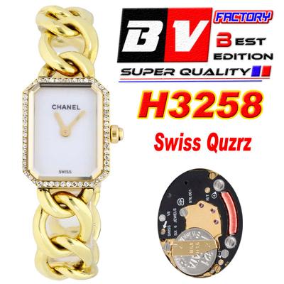 Premiere H3256 Swiss Quartz Womens Watch Best Edition BVF YG Diamonds Bezel MOP Dial SS Bracelet Ladies