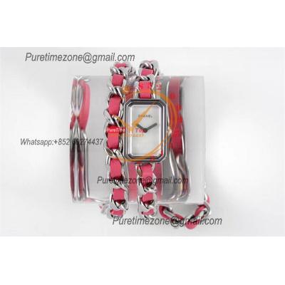 Premiere H4557 Swiss Quartz Womens Watch Best Edition BVF Steel Case MOP Dial Pink Interwoven Leahter Strap Ladies