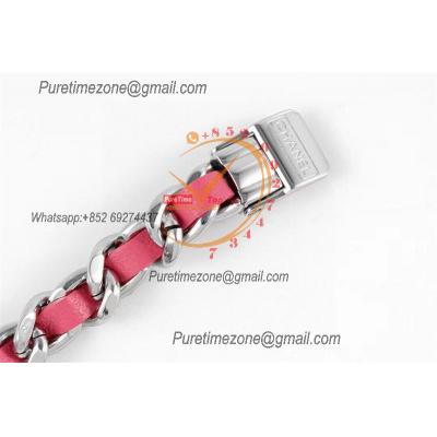 Premiere H4557 Swiss Quartz Womens Watch Best Edition BVF Steel Case MOP Dial Pink Interwoven Leahter Strap Ladies