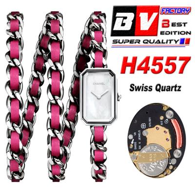 Premiere H4557 Swiss Quartz Womens Watch Best Edition BVF Steel Case MOP Dial Pink Interwoven Leahter Strap Ladies