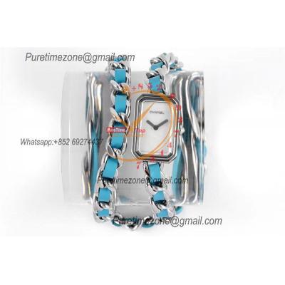 Premiere H4559 Swiss Quartz Womens Watch Best Edition BVF Steel Case MOP Dial Blue Interwoven Leahter Strap Ladies