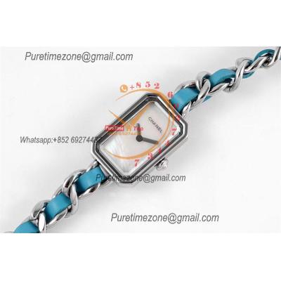 Premiere H4559 Swiss Quartz Womens Watch Best Edition BVF Steel Case MOP Dial Blue Interwoven Leahter Strap Ladies