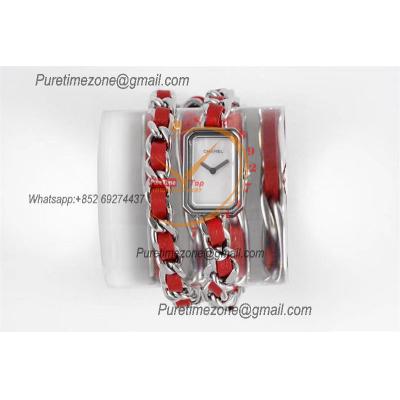 Premiere H5313 Swiss Quartz Womens Watch Best Edition BVF Steel Case MOP Dial Red Interwoven Leahter Strap Ladies