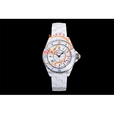 J12 H0968 33mm Swiss Quartz Womens Watch Best Edition EAST White Korea Ceramic White Dial on Bracelet