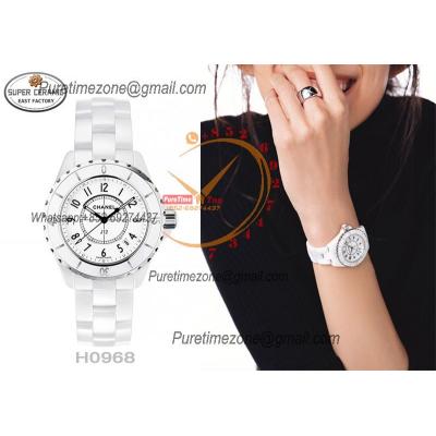 J12 H0968 33mm Swiss Quartz Womens Watch Best Edition EAST White Korea Ceramic White Dial on Bracelet