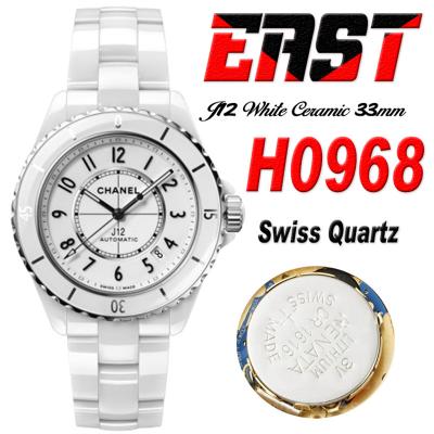 J12 H0968 33mm Swiss Quartz Womens Watch Best Edition EAST White Korea Ceramic White Dial on Bracelet