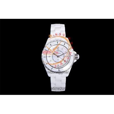 J12 H2422 33mm Swiss Quartz Womens Watch Best Edition EAST White Korea Ceramic White Diamond Dial on Bracelet