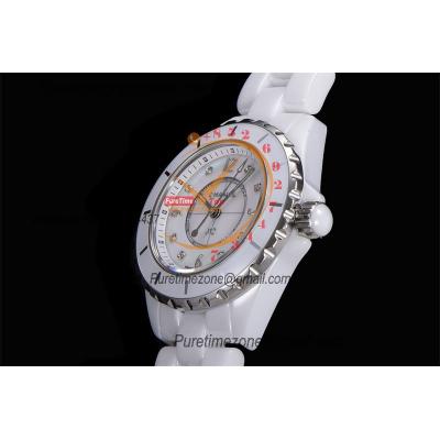 J12 H2422 33mm Swiss Quartz Womens Watch Best Edition EAST White Korea Ceramic White Diamond Dial on Bracelet