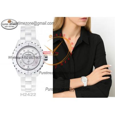 J12 H2422 33mm Swiss Quartz Womens Watch Best Edition EAST White Korea Ceramic White Diamond Dial on Bracelet