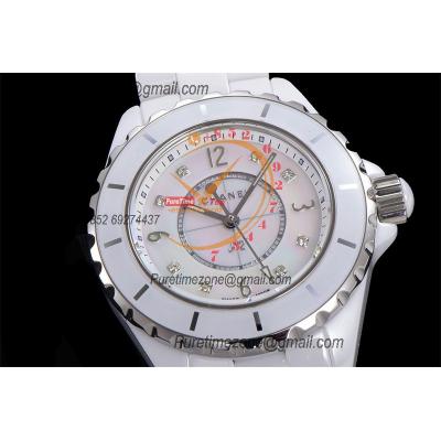 J12 H2422 33mm Swiss Quartz Womens Watch Best Edition EAST White Korea Ceramic White Diamond Dial on Bracelet