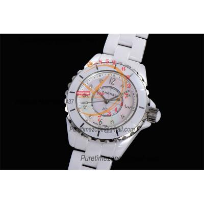 J12 H2422 33mm Swiss Quartz Womens Watch Best Edition EAST White Korea Ceramic White Diamond Dial on Bracelet