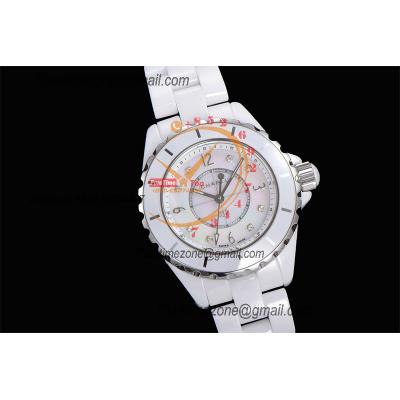 J12 H2422 33mm Swiss Quartz Womens Watch Best Edition EAST White Korea Ceramic White Diamond Dial on Bracelet