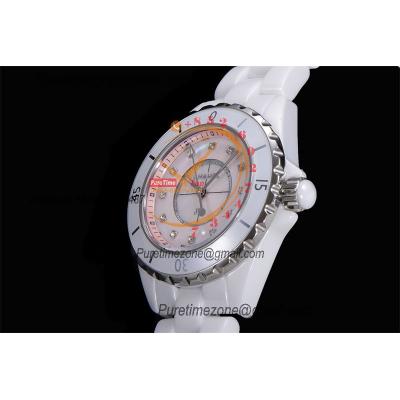 J12 H5313 33mm Swiss Quartz Womens Watch Best Edition EAST White Korea Ceramic Pink Diamond Dial on Bracelet