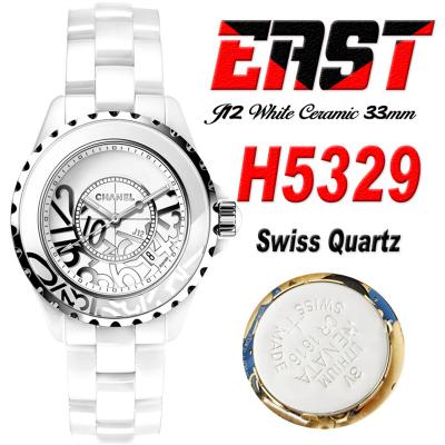 J12 H5239 33mm Swiss Quartz Womens Watch Best Edition EAST White Korea Ceramic White Dial on Bracelet