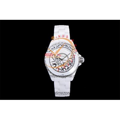 J12 H5239 33mm Swiss Quartz Womens Watch Best Edition EAST White Korea Ceramic White Dial on Bracelet