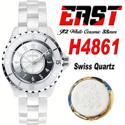 J12 H4861 33mm Swiss Quartz Womens Watch Best Edition EAST White Korea Ceramic Gray Dial on Bracelet