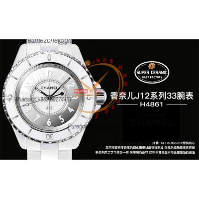 J12 H4861 33mm Swiss Quartz Womens Watch Best Edition EAST White Korea Ceramic Gray Dial on Bracelet