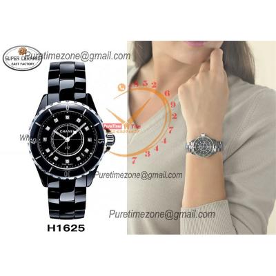 J12 H1625 33mm Swiss Quartz Womens Watch Best Edition EAST Black Korea Ceramic Black Diamond Dial on Bracelet