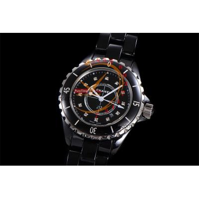 J12 H1625 33mm Swiss Quartz Womens Watch Best Edition EAST Black Korea Ceramic Black Diamond Dial on Bracelet