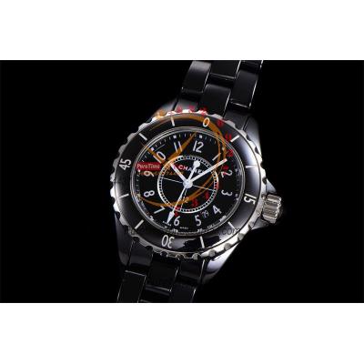 J12 H1625 33mm Swiss Quartz Womens Watch Best Edition EAST Black Korea Ceramic Black Dial on Bracelet