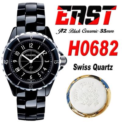 J12 H1625 33mm Swiss Quartz Womens Watch Best Edition EAST Black Korea Ceramic Black Dial on Bracelet