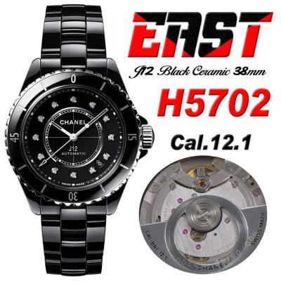 J12 H5702 38mm A12.1 Automatic Unisex Watch Best Edition EAST Black Ceramic Black Diamonds Dial on Bracelet