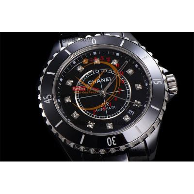 J12 H5702 38mm A12.1 Automatic Unisex Watch Best Edition EAST Black Ceramic Black Diamonds Dial on Bracelet